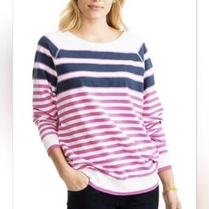 Southern TIde Waterfront Crew Long-sleeve Top Pink Blue Stripe Oversized M